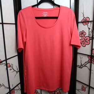 Chico's Pink Salmon Relaxed Fit Short Sleeve Tee Top Tunic Deep Crew Neck